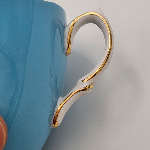 1960s Colclough Ballet Harlequin Blue Bone China Teacup Saucer Set Ridgway - Picture 12 of 16